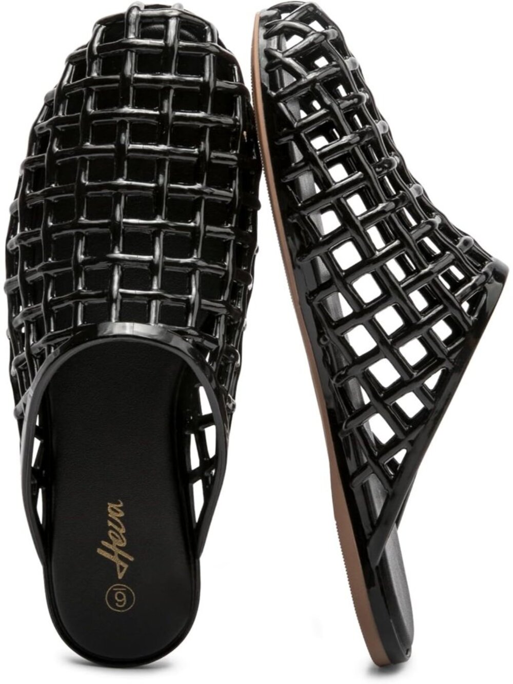 Women's Black Jelly Closed Toe Clear Mesh Hollow Slide Casual Flat Sandal Shoes